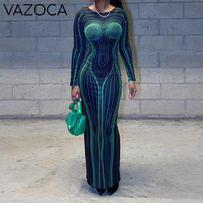 Wave Body Print Maxi Dress