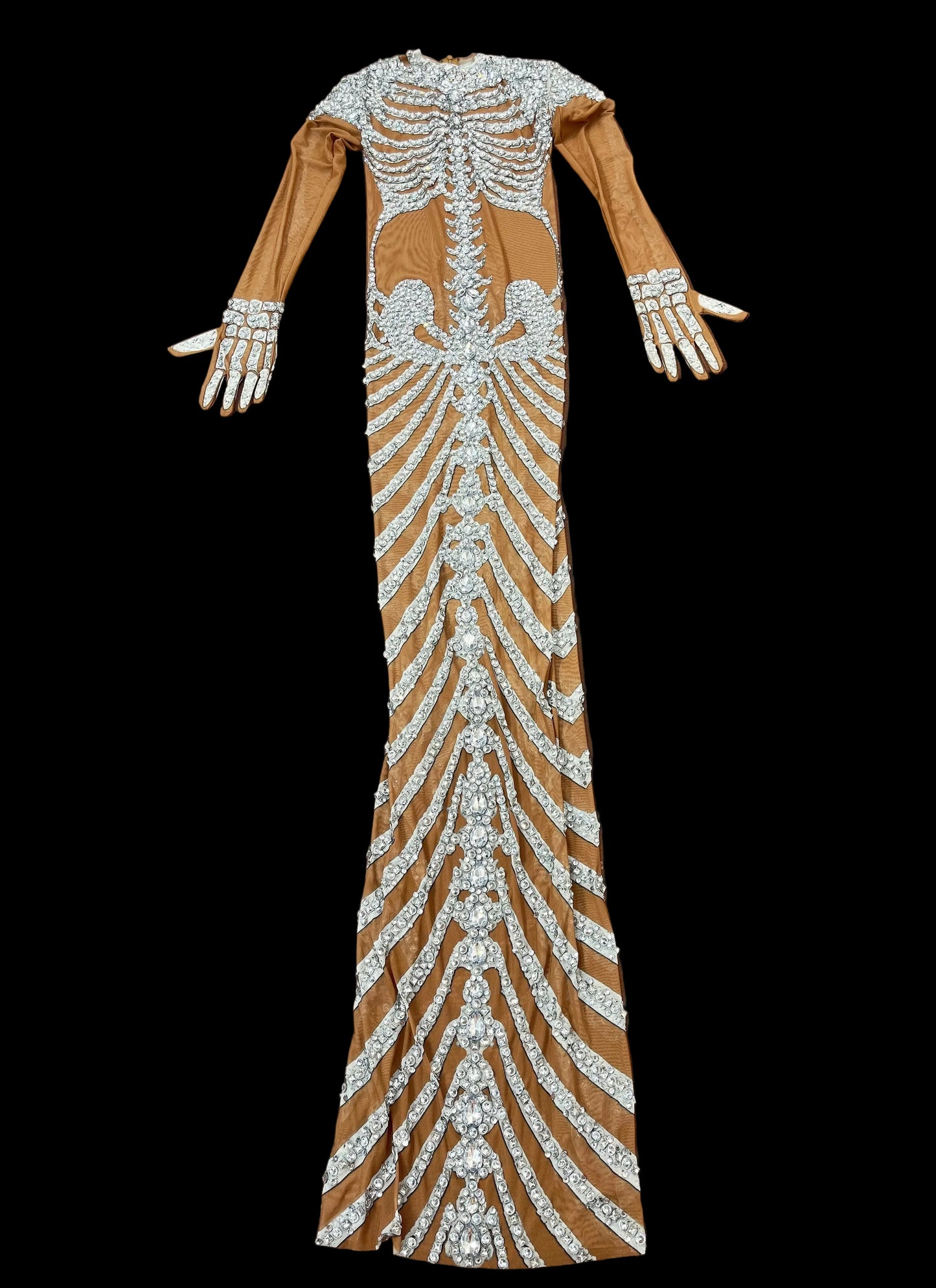 Skeleton Rhinestone Mesh Maxi Dress