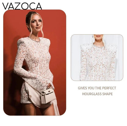 Opulent White Sequins Mini Dress