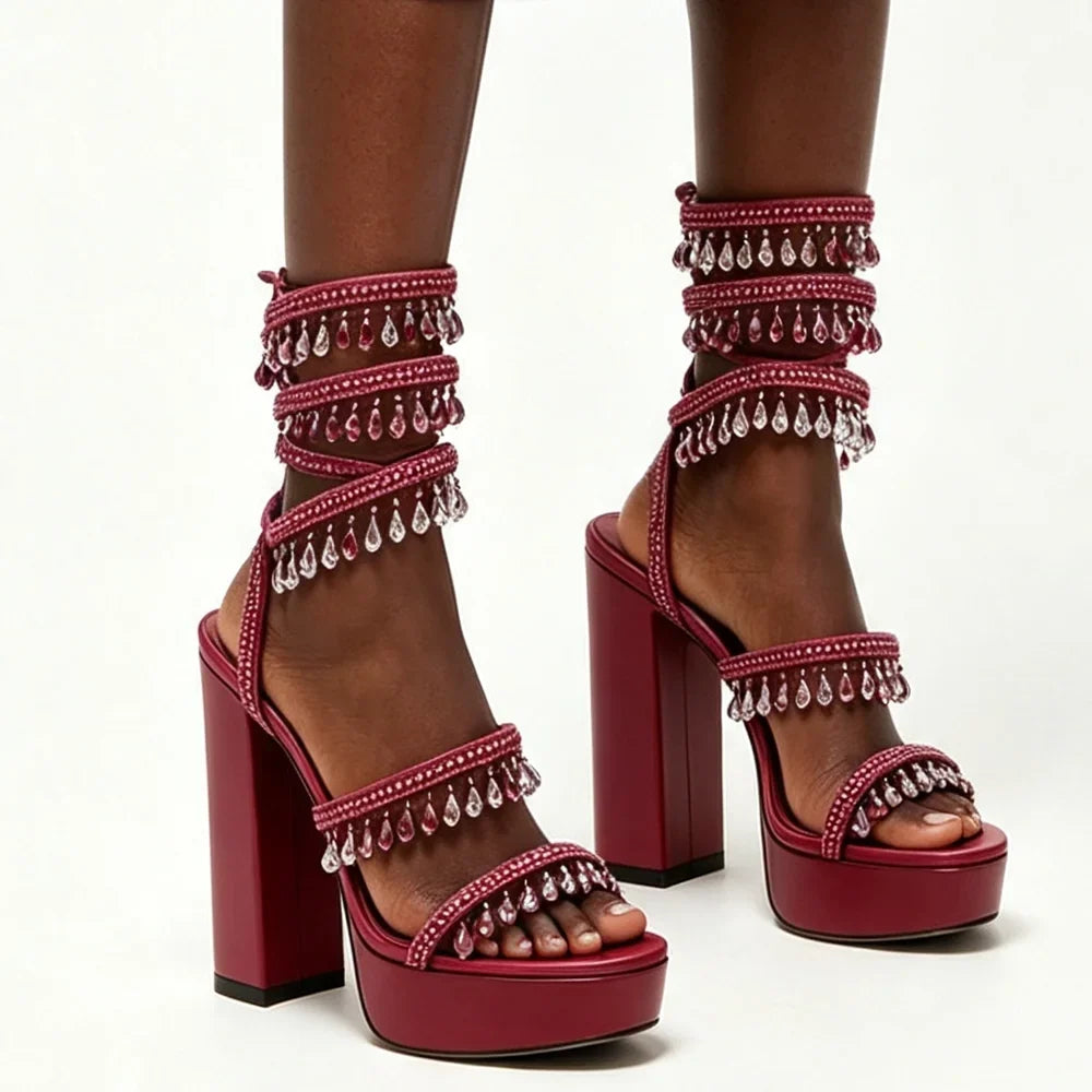 Nisha Rhinestone Chunky High Heels