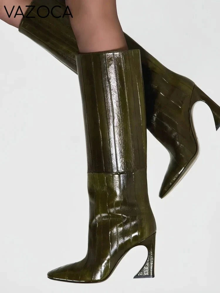 Crocodile Chunky Heel Boots