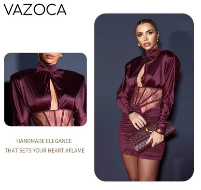 Burgundy Satin Corset Ruched Dress