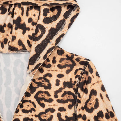 Gradient Leopard Hooded Flared Pants Set