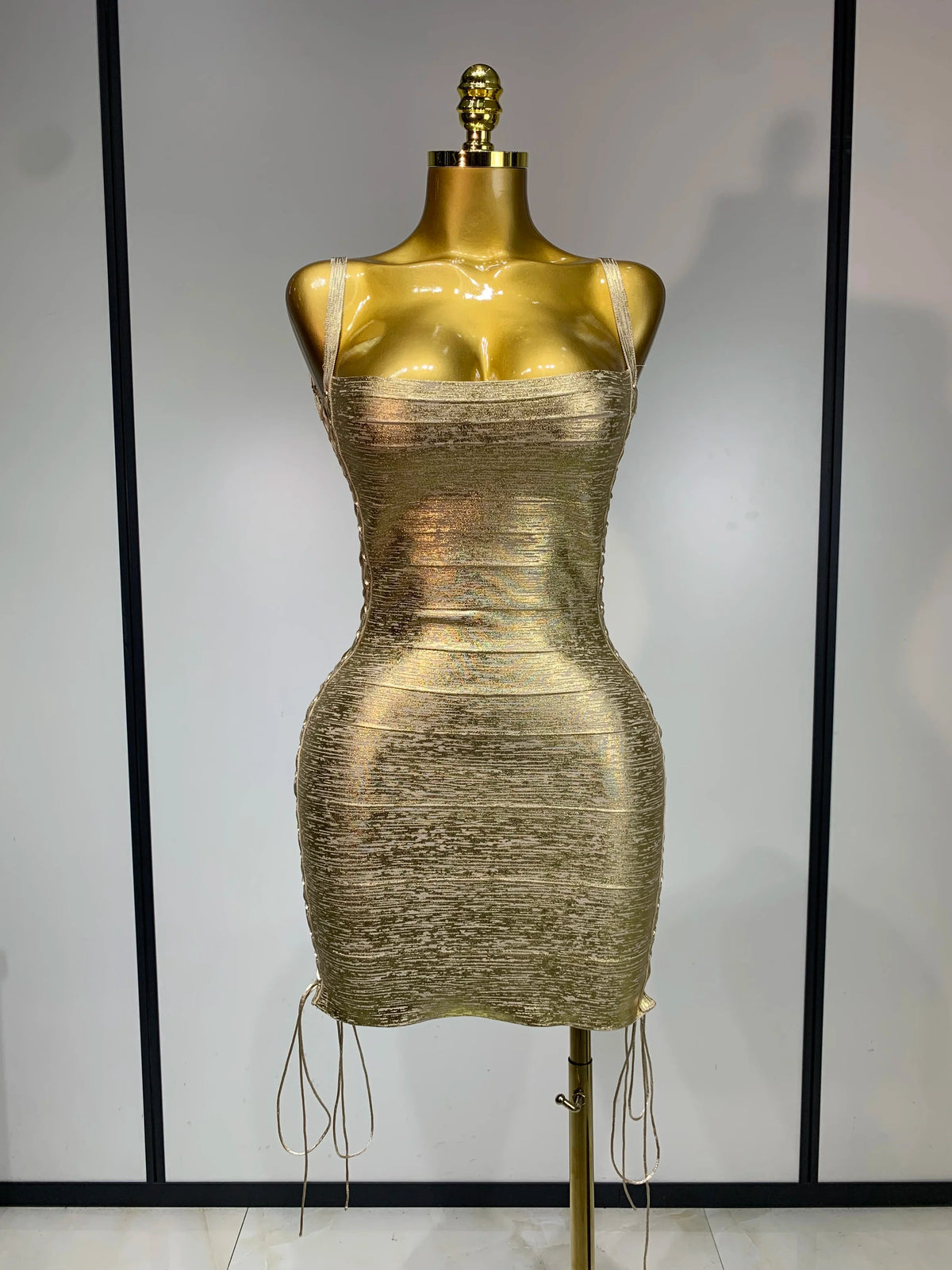 Metallic Side Lace Up Bandage Mini Dress
