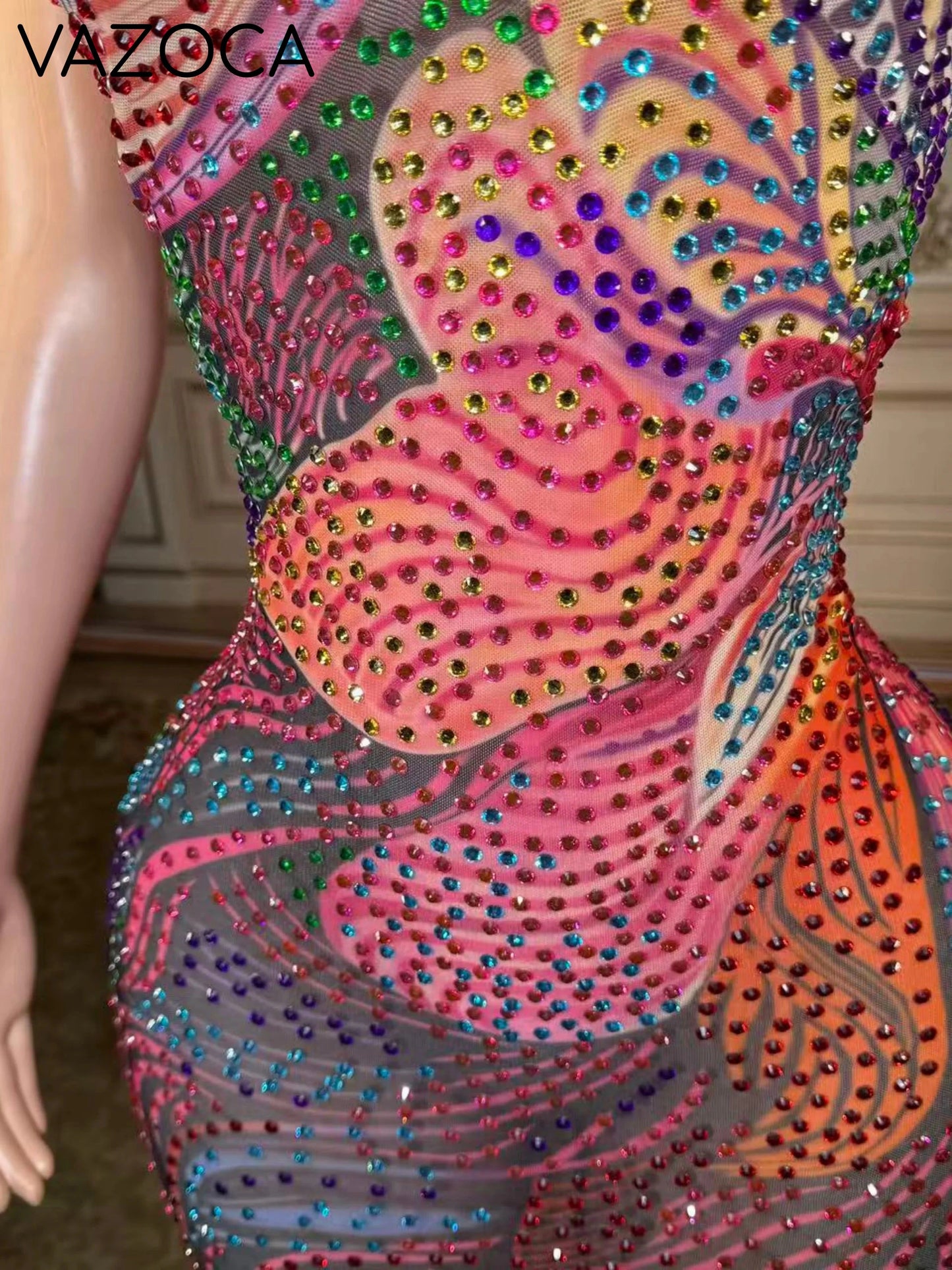 Luxe Rhinestone Mesh Maxi Dress