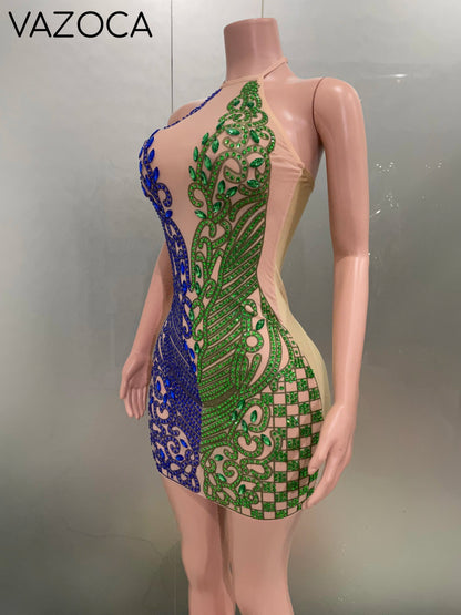 Sparkly Rhinestone Mesh Mini Dress