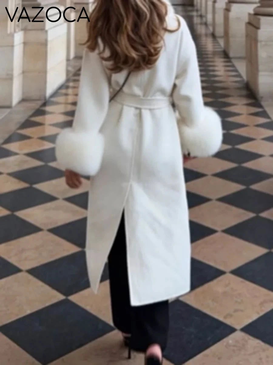 Fur Collar Elegant Trench Coat