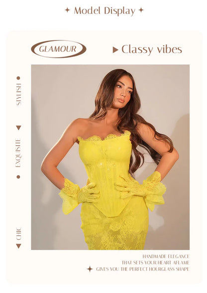 Yellow Lace Mermaid Sheer Maxi Dress
