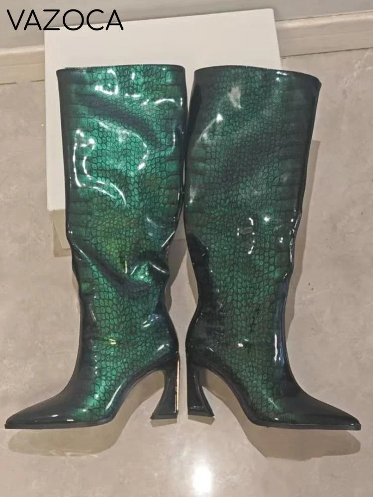Crocodile Chunky Heel Boots