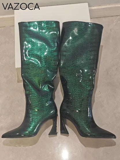 Crocodile Chunky Heel Boots