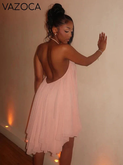Asymmetrical Hem Backless Dress