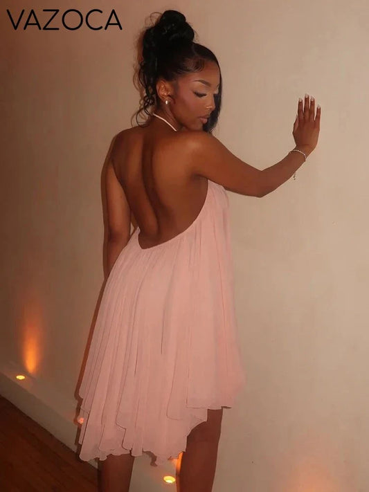 Asymmetrical Hem Backless Dress