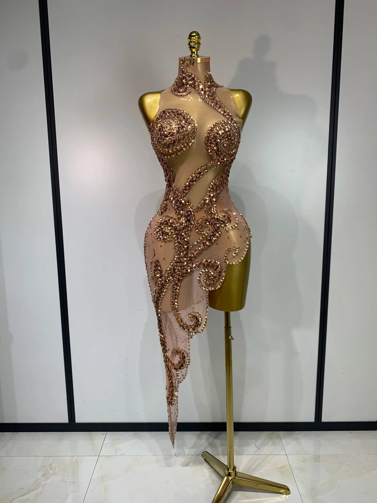 Rose Gold Diamond Asymmetric Dress