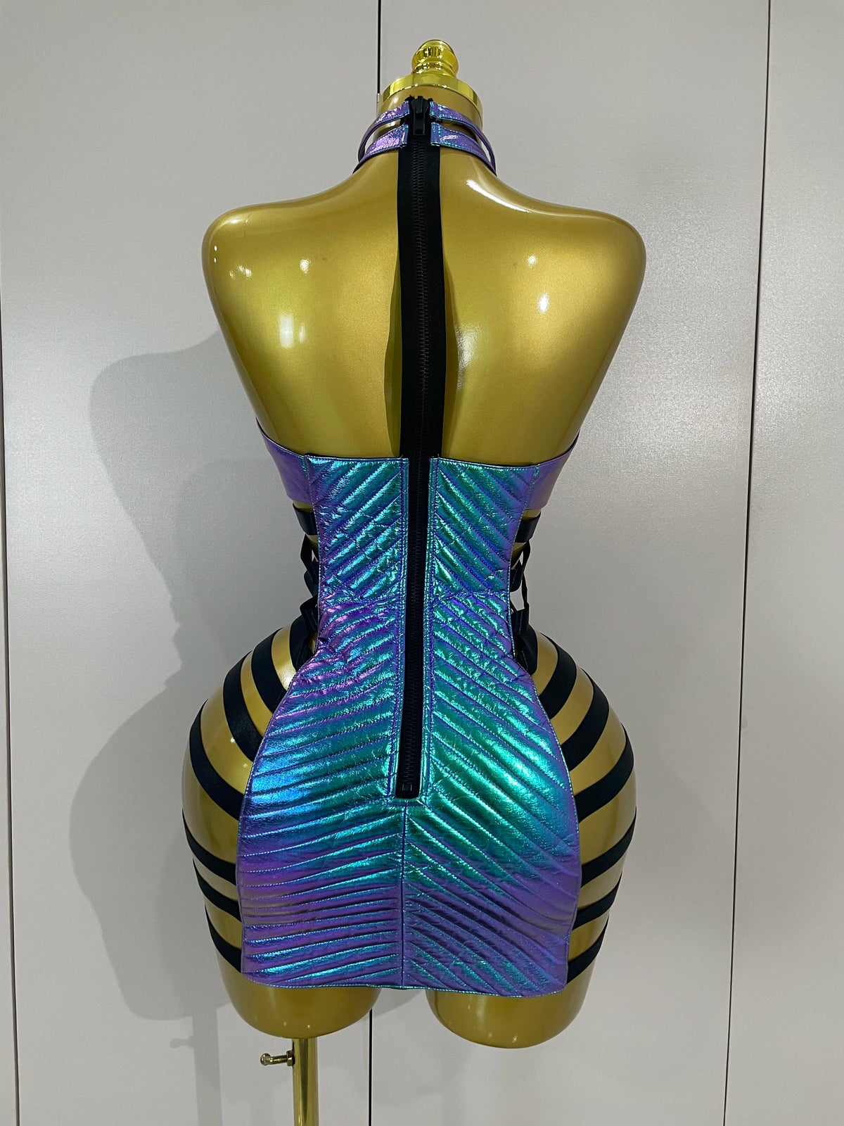 Gothic Leather Bandage Mini Dress