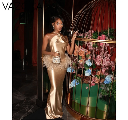 Sansha Satin Silk Feather Dress as pic
