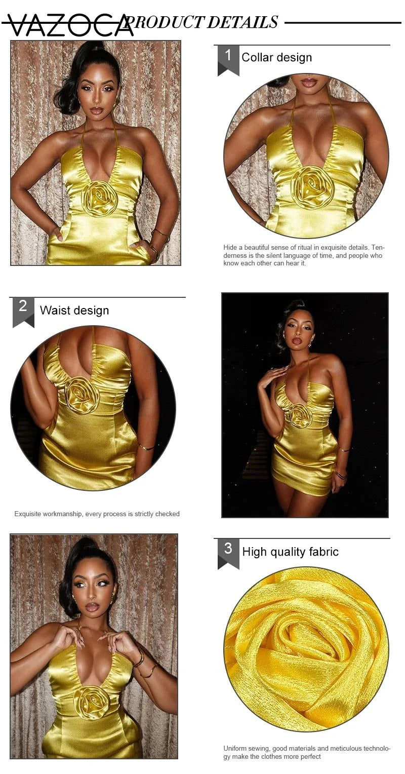 Satin Flower Mini Dress