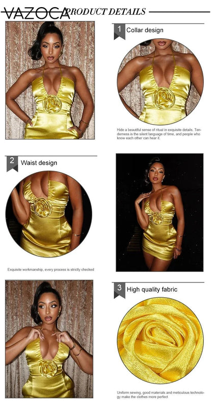 Satin Flower Mini Dress