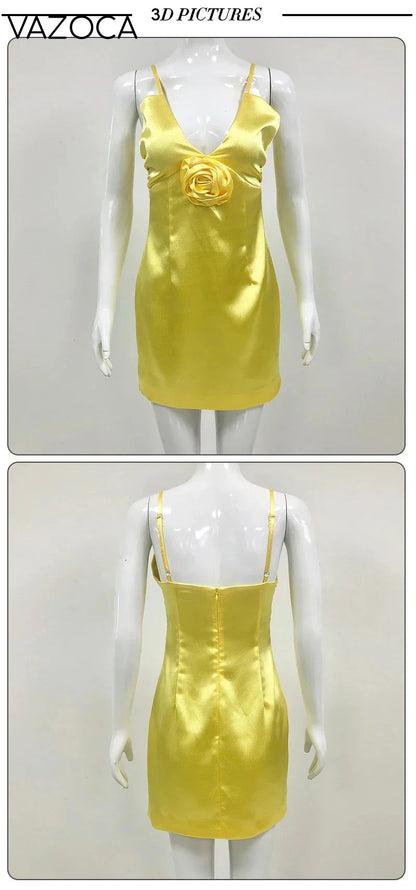 Satin Flower Mini Dress