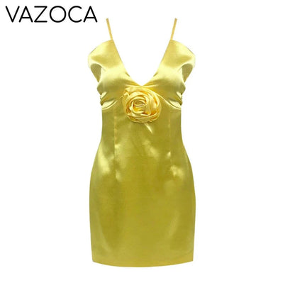Satin Flower Mini Dress