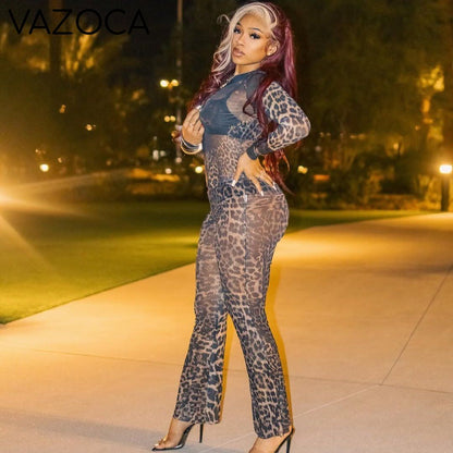 Sheer Leopard Print Mesh Set