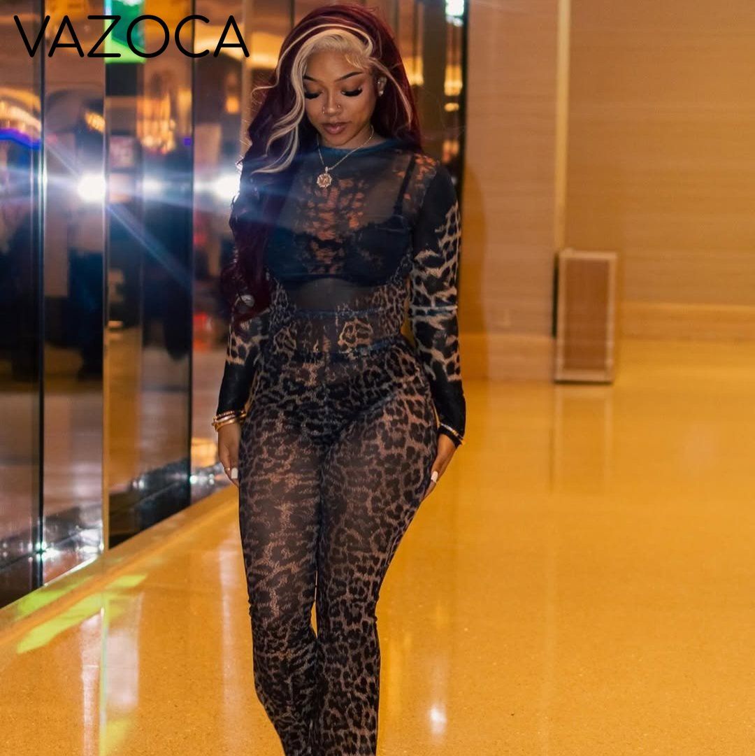 Sheer Leopard Print Mesh Set