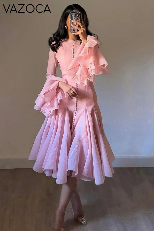 Lory Peated Flare Midi Dress
