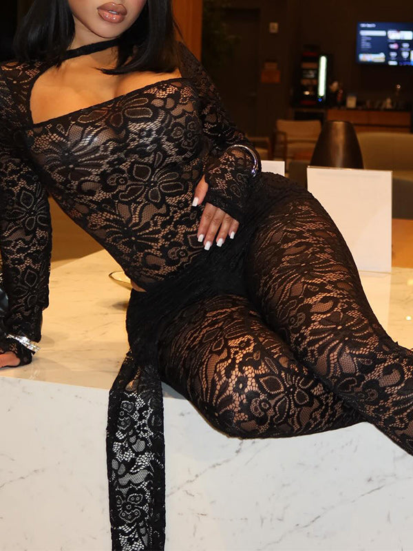 Lace Bodysuit & Drape Pants Set