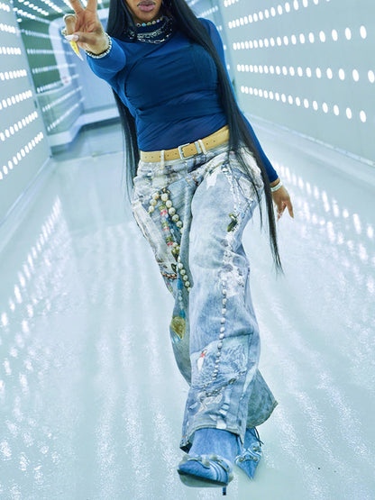 Print Straight‑Leg Jeans