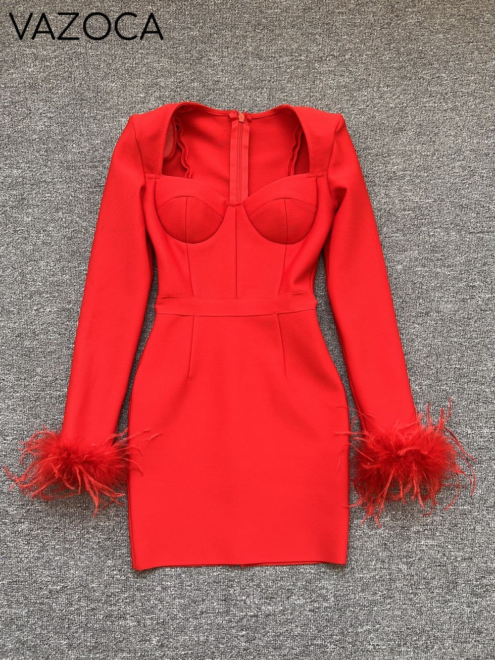 Savy Feathers Bandage Dress Red