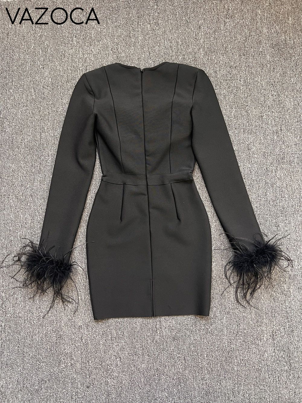 Savy Feathers Bandage Dress Black