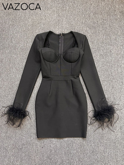 Savy Feathers Bandage Dress