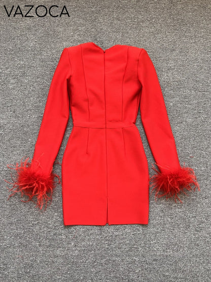 Savy Feathers Bandage Dress