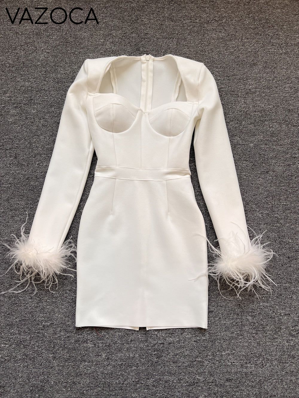 Savy Feathers Bandage Dress White