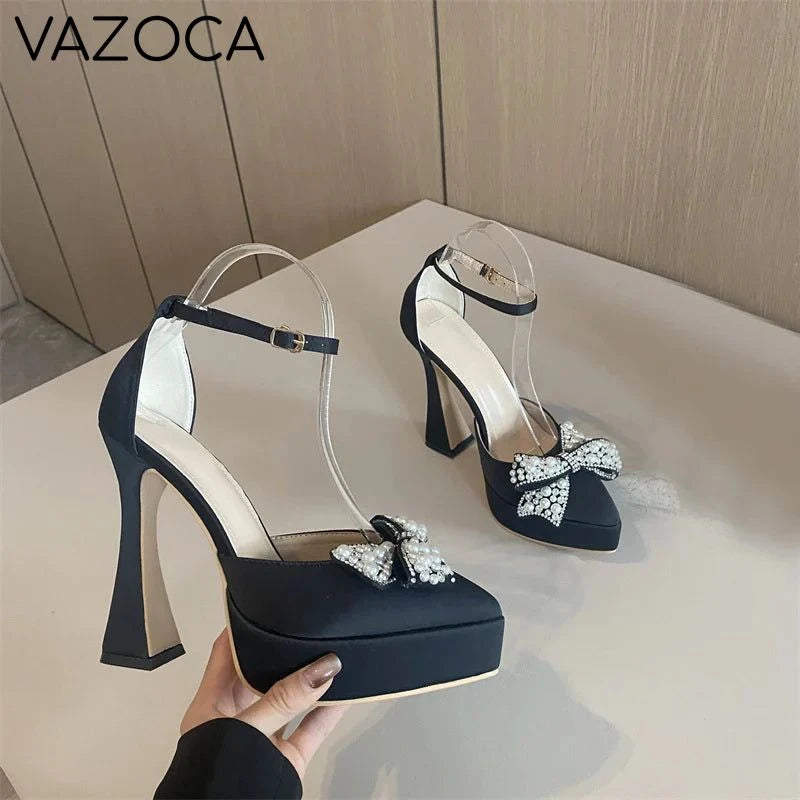 Pearl Butterfly-Knot Pointed Toe Pumps