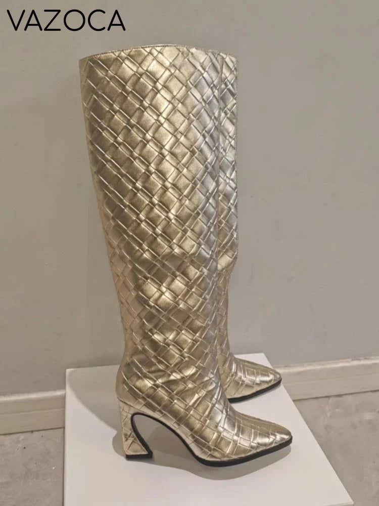 Crocodile Chunky Heel Boots