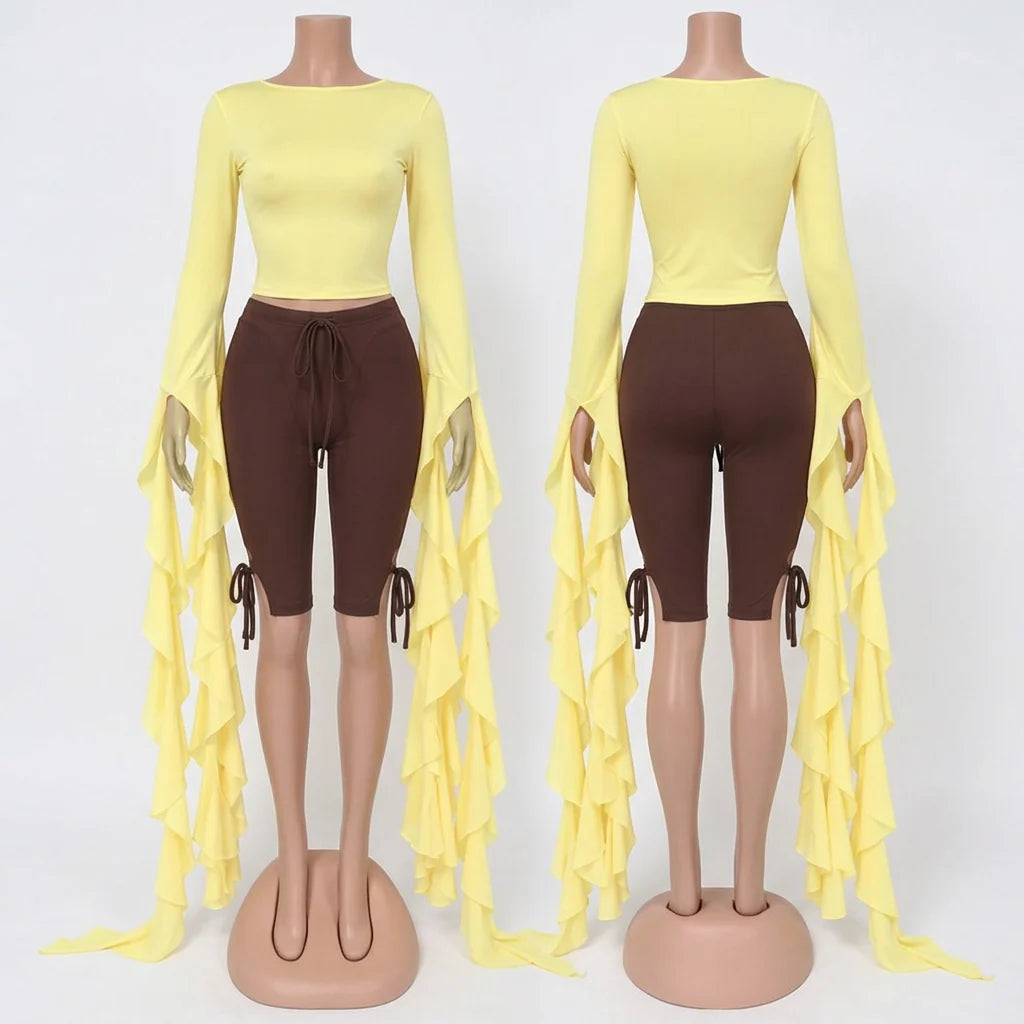 Cascading Ruffle Cape Sleeve Set