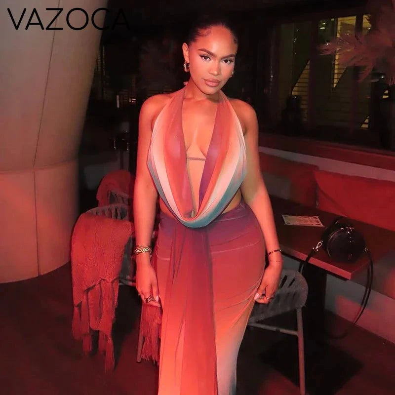 Draped Contrast Halter Set