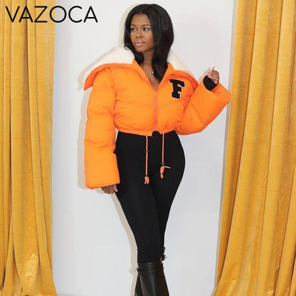 Puffy Hooded Coat Orange