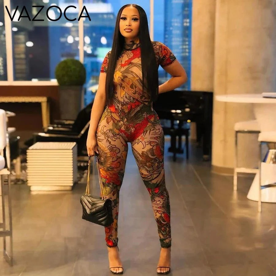 Aesthetic Mesh Backless Jumpsuit