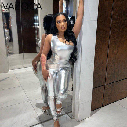 Shiny Metallic Off Shoulder Set