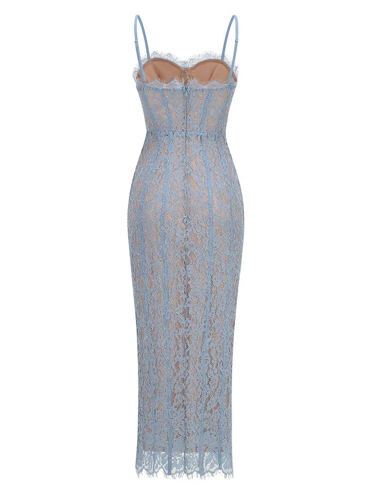 Floral Lace Bodycon Maxi Dress