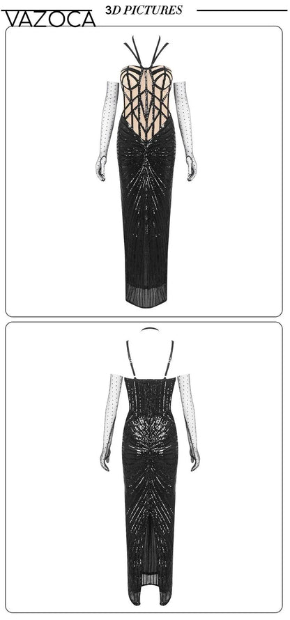 Black Sequin Embellished Mermaid Dress