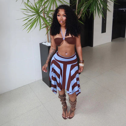 Striped Halter Skirt Set