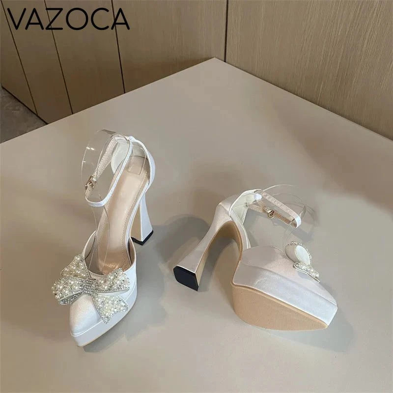 Pearl Butterfly-Knot Pointed Toe Pumps