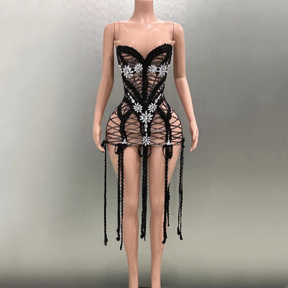 Goddess Sequin Embroidered Mini Dress