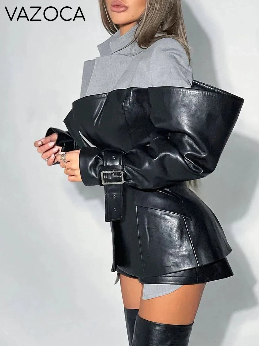 Leather Lapel Sleeve Jacket