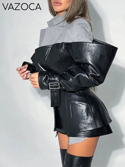 Leather Lapel Sleeve Jacket