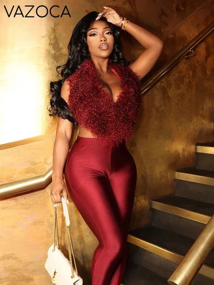 Aubree Fur Pants Set