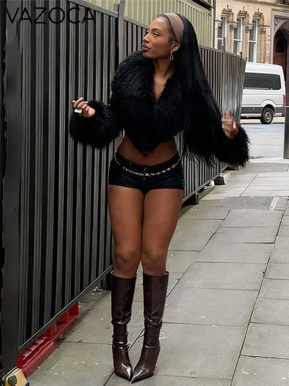 Fur V-Neck Crop Top