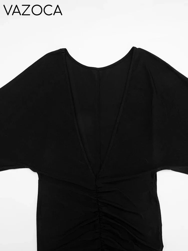 Deep-V Backless Ruched Maxi Dress